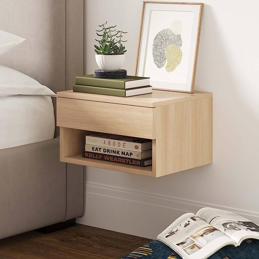 Nathan James Jackson Modern Floating Bedside Nightstand with Drawer, 1, Light Oak | Amazon (US)