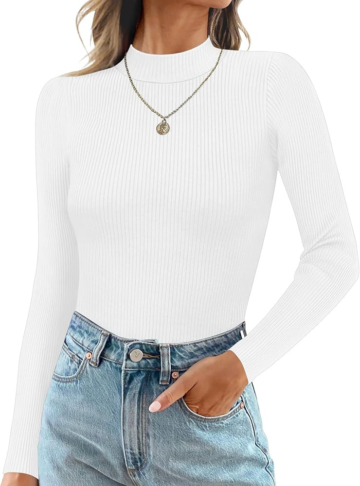 Ekouaer Mock Turtle Necks Tops for Women Long Sleeve Ribbed Shirts Thermal Slim Fit Lightweight U... | Amazon (US)