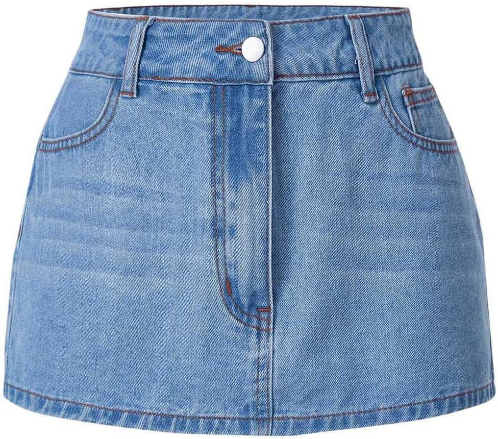 SHENHE Women's Denim Mini Skirt Low Rise Button Zip Fly Casual Y2k Mini Jean Skirt | Amazon (US)
