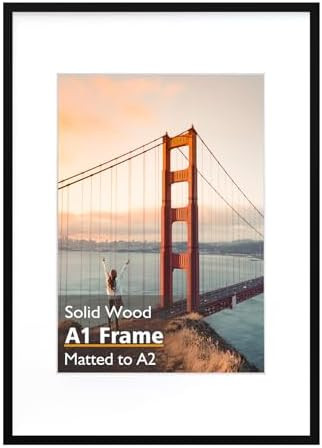 A1 Picture Frame, Black Solid Wood Frame with Acrylic Plexiglass for Pictures A2 with Mat or A1 w... | Amazon (US)