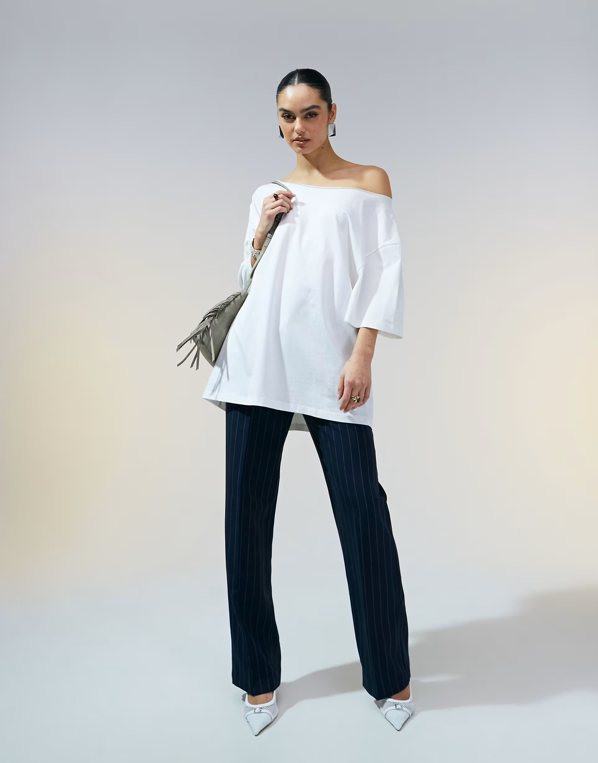 ASOS DESIGN slouchy off shoulder oversized tee in white | ASOS | ASOS (Global)