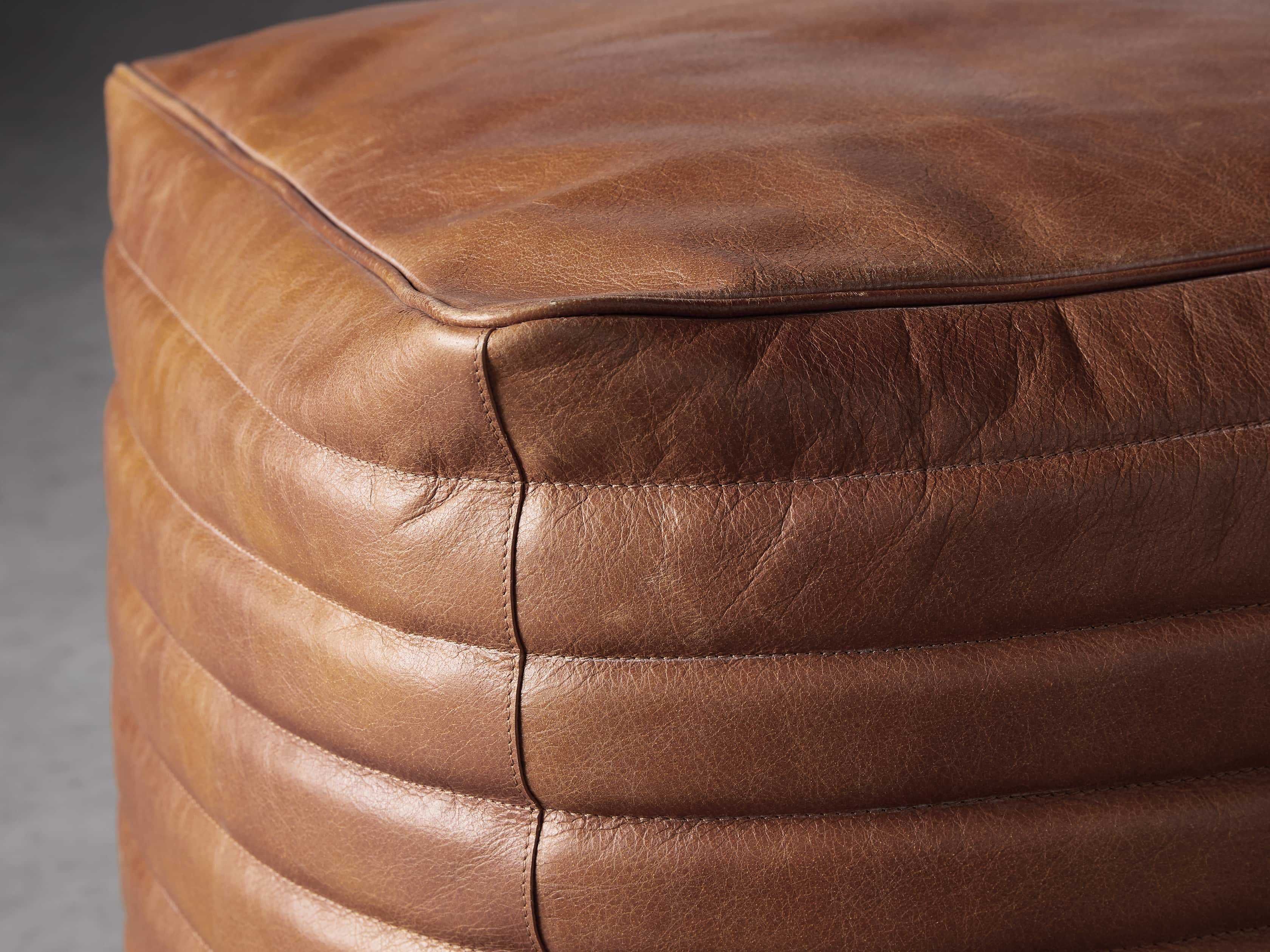 Square Channel Leather Pouf | Arhaus