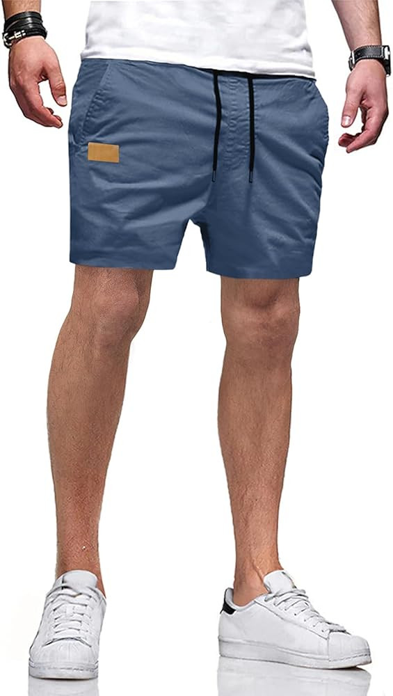 JMIERR Mens Casual Shorts Cotton Drawstring Summer Beach Stretch Twill Chino Golf Short with Pock... | Amazon (US)