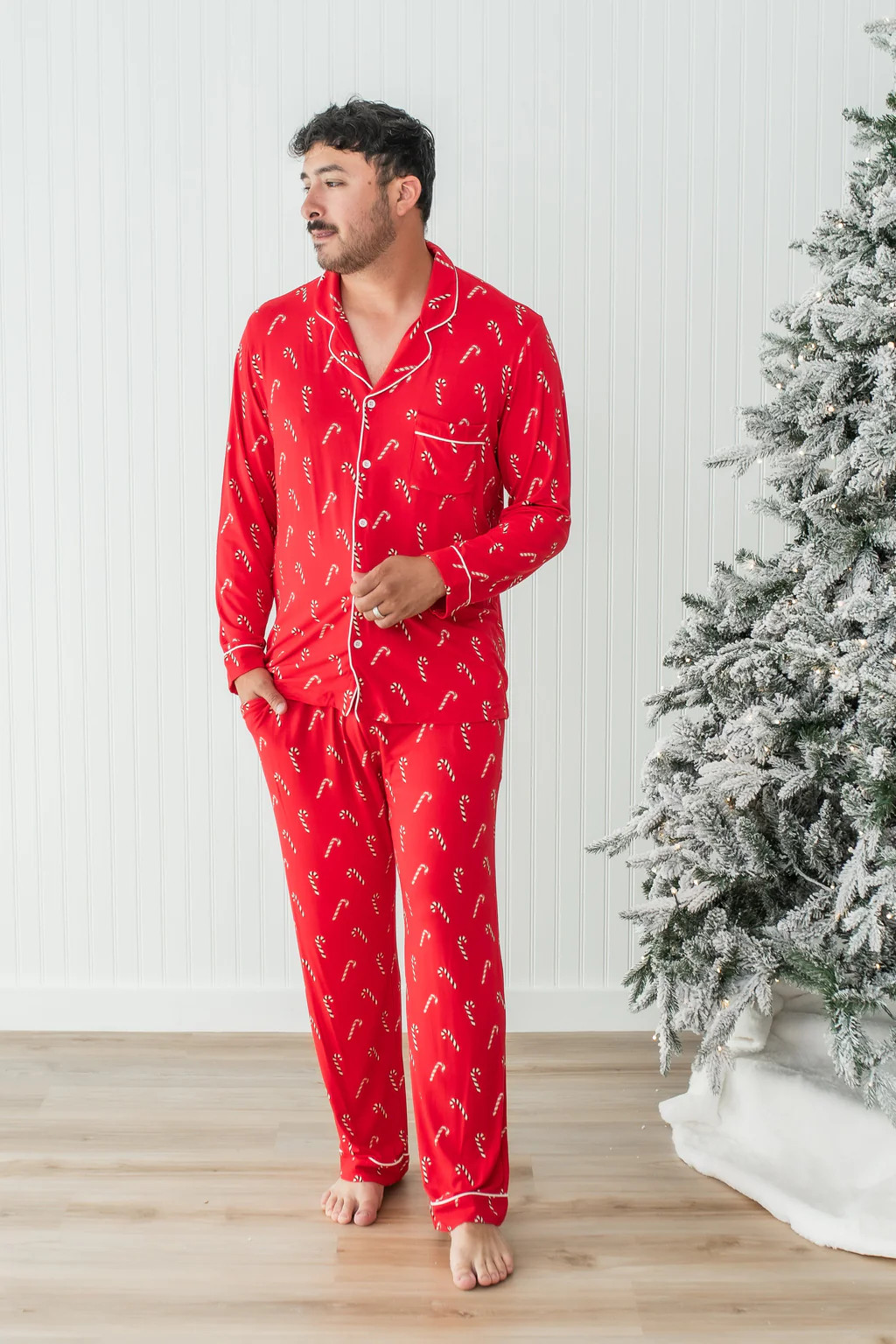 Men's Long Sleeve Pajama Set in Candy Cane | Kyte Baby