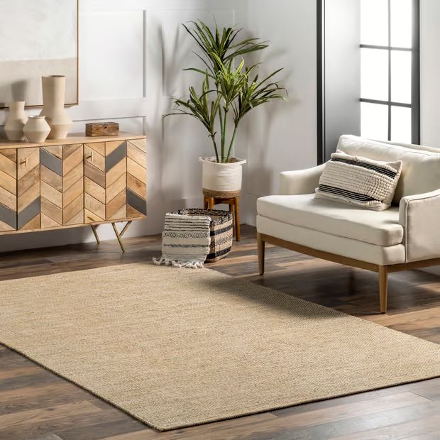 Beige Hand Woven Cotton Casual Solid 9' 6" x 13' 6" Area Rug | Rugs USA