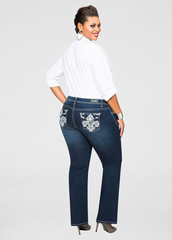 Embellished Pocket Bootcut Jean | Ashley Stewart
