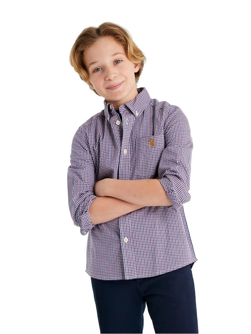 U.S. Polo Assn. Boys Long Sleeve Button Down Shirt, Sizes 4-18 | Walmart (US)