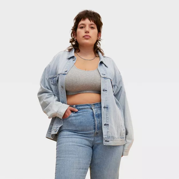 Levi's® Pride Relaxed Fit Long Sleeve Liberation Trucker Jacket - Light Blue Denim | Target