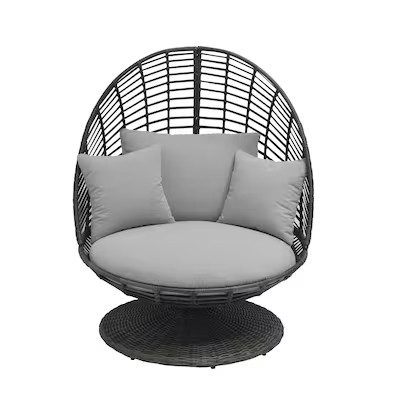 Origin 21 Venza Wicker Neutral Gray Steel Frame Swivel Egg Chair with Light gray Cushioned Seat | Lowe's