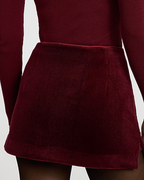 Editor Super High Waisted Velvet Corduroy  Mini Skort | Express