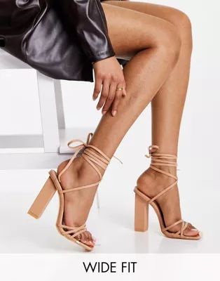 Public Desire Wide Fit Amira block heel sandals in beige | ASOS (Global)