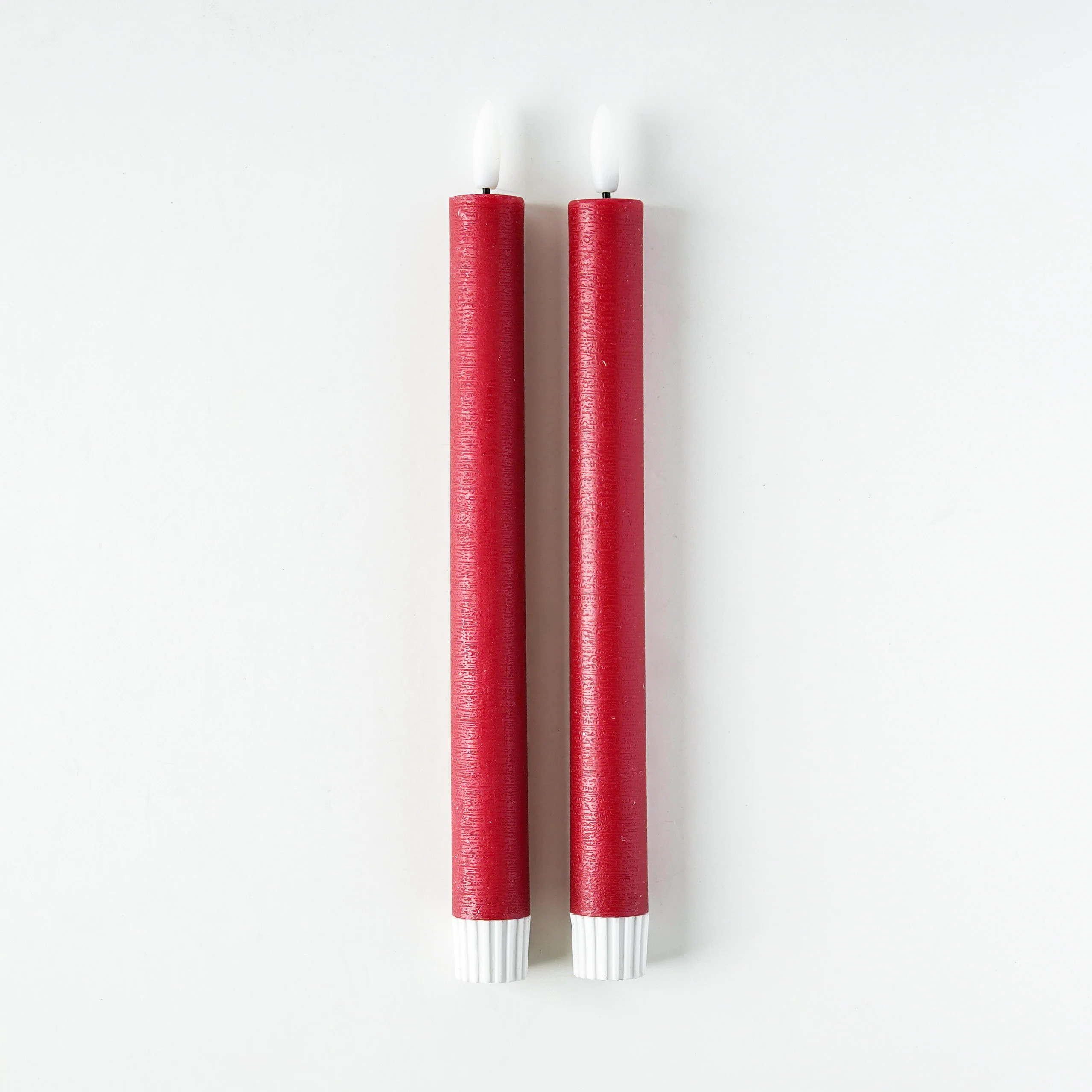 Textured Red Flameless Taper Candle | Set of 2 | MJHome
