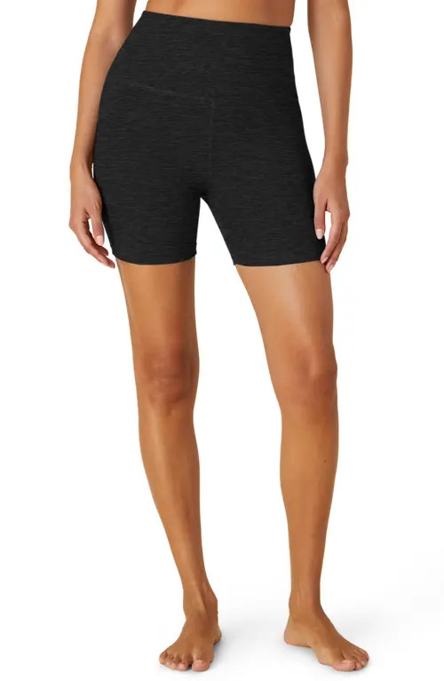 Beyond Yoga Keep Pace Space Dye Bike Shorts in Darkest Night at Nordstrom, Size Medium | Nordstrom