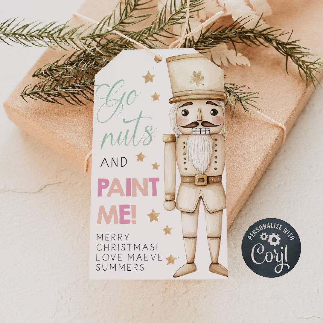 Nutcracker Christmas Gift Tag Template, Printable Paint Me Holiday Favor Tag, Editable School Pai... | Etsy (US)