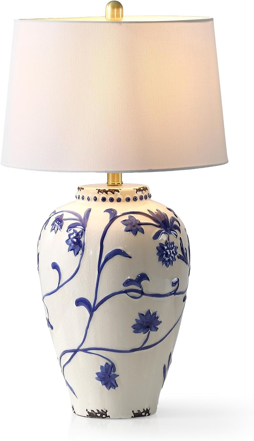 Tribesigns 27-Inch Table Lamp with Blue and White Porcelain Ginger Jar, Embossed Floral Ceramic Base with Fabric Shade for Living Room, Entryway, Nightstand for Bedroom | Amazon (US)