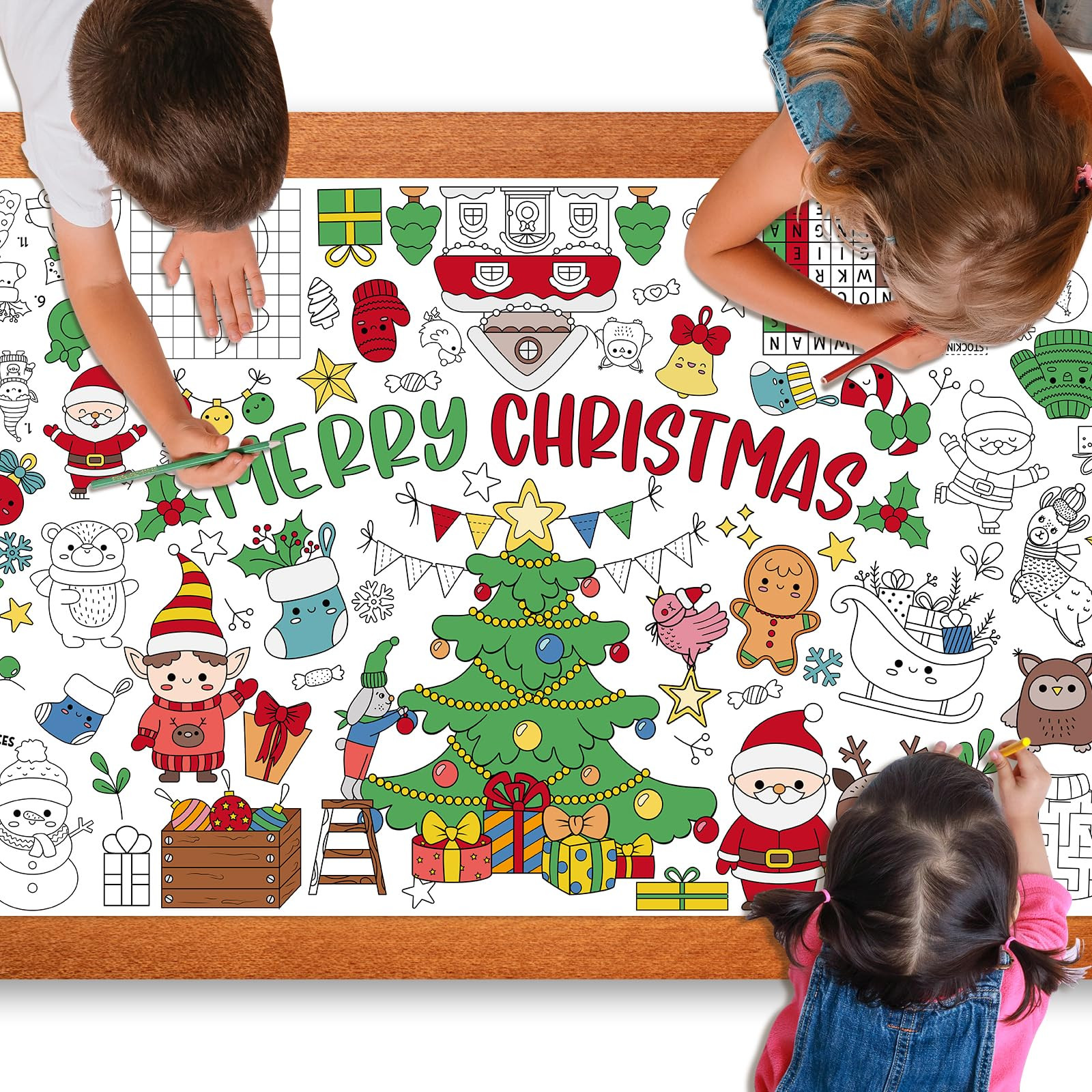 Giant Coloring Poster for Kids, 30x72 Inch Merry Christmas Large Coloring Tablecloth Banner, Colo... | Amazon (US)