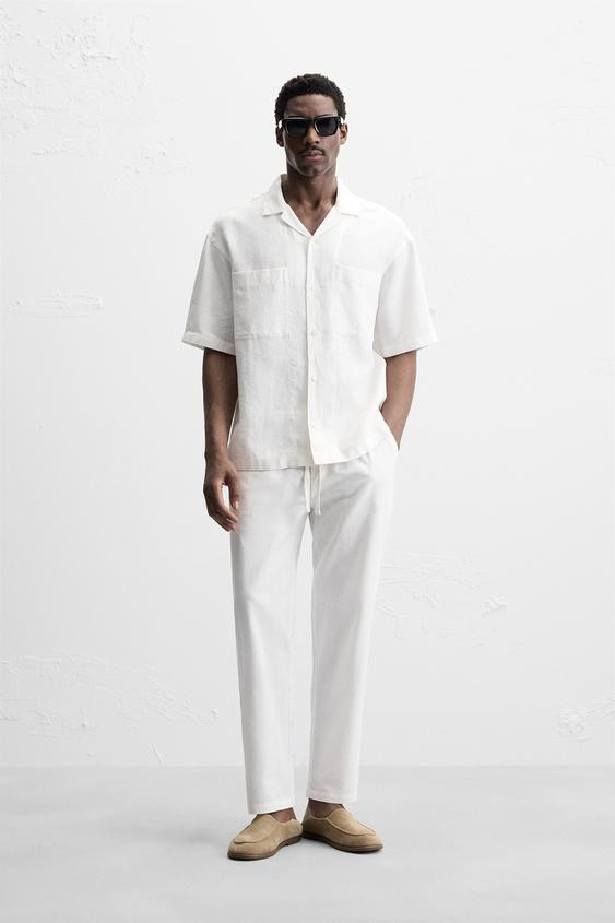 RELAXED FIT COTTON LINEN PANTS | Zara US