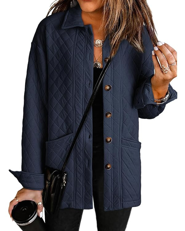 Dokotoo Quilted Jackets for Women Casual Lightweight Button Down Collared Long Sleeve Coats with ... | Amazon (US)
