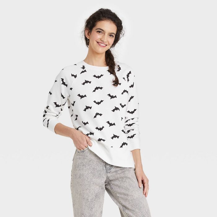 Women's Halloween Bat Graphic Sweatshirt - White | Target