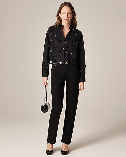 Étienne cropped button-up shirt in embellished cotton poplin | J. Crew US