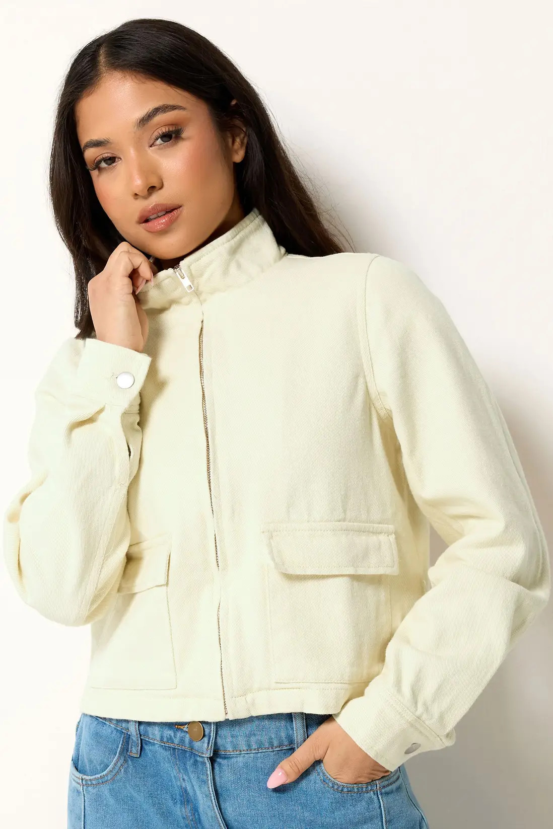 Lemon PixieGirl Petite Funnel Neck Denim Jacket | Debenhams | Debenhams UK