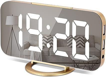 Amgico Digital Clocks,7" Alarm Clock for Bedroom Large Display Electric Mirror Alarm Clocks with ... | Amazon (US)