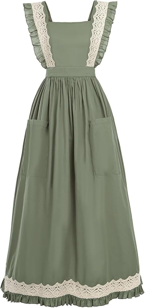 White Vintage Maid Ruffle Apron for Women Colonial Pioneer Peasant Apron Pinafore Adjustable Kitc... | Amazon (US)