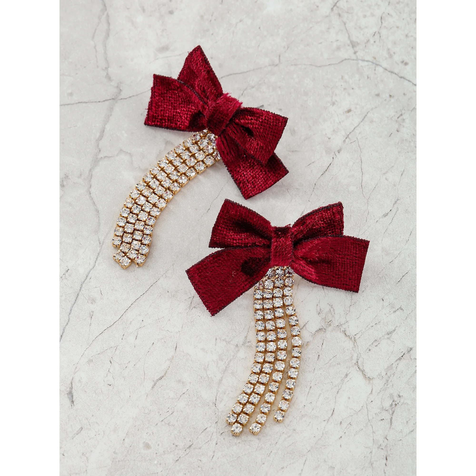 Holiday Time Red Bow and Rhinestone Earrings, 1 Pair | Walmart (US)