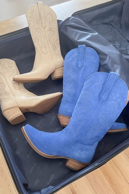 Cowboy boots I’m taking to Nashville 
boots / cowgirl boots / blue boots / tan boots / knee high boots / Nashville outfit / travel

#LTKshoecrush #LTKtravel #LTKFind