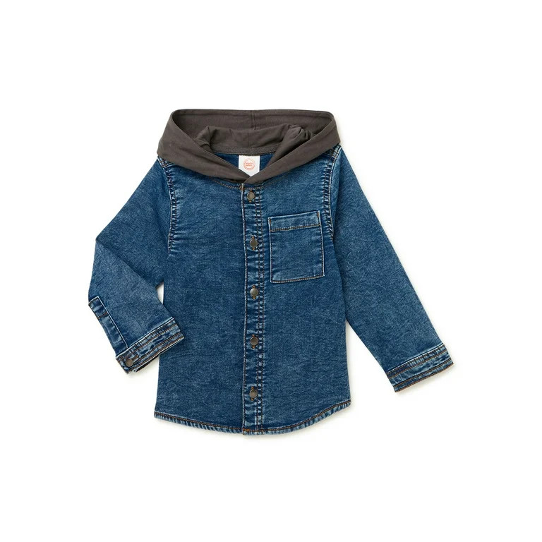 Wonder Nation Baby & Toddler Boys Soft Knit Denim Hoodie with Snaps, Sizes 12M-5T | Walmart (US)