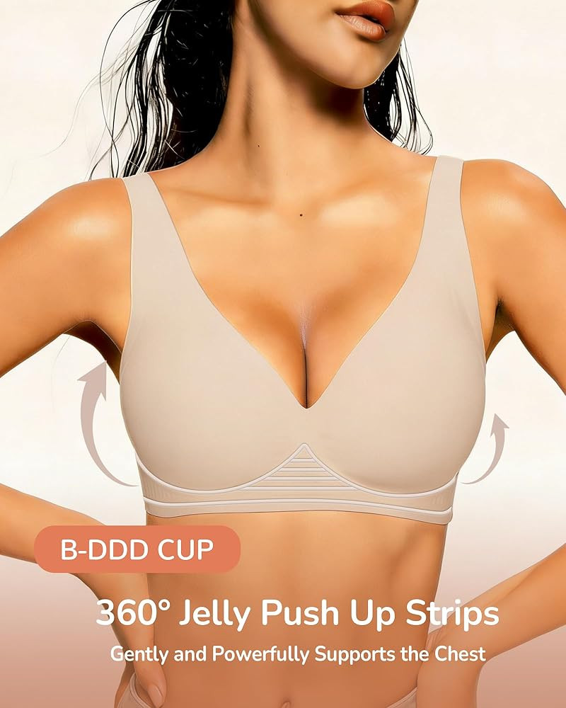 Women's Wireless Jelly Bra, Lift Supportive Full Coverage Plus Size Comfort Deep V Everyday Bra | Amazon (US)