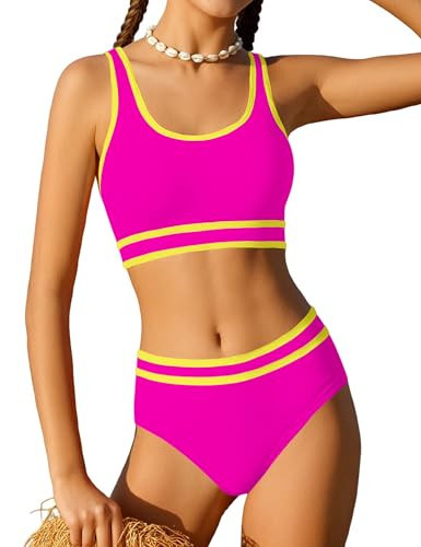 Girls Swimsuit Size 14-16 Girls Bathing Suit Double Strap Pink High Waist Cute Sporty Bikini Teen Swimsuit Beach Swim Cover Up Skirt 3 Piece Swimwear Set | Amazon (US)