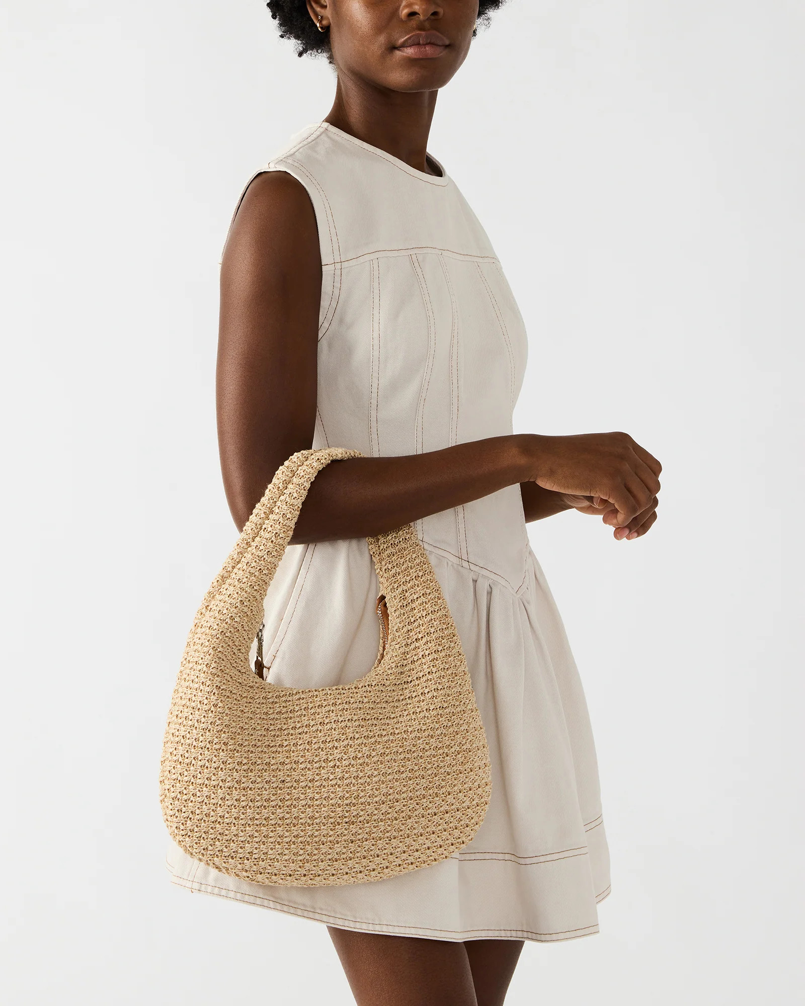 DAENA Bag Natural Crescent Shaped Straw Shoulder Bag | Steve Madden (US)