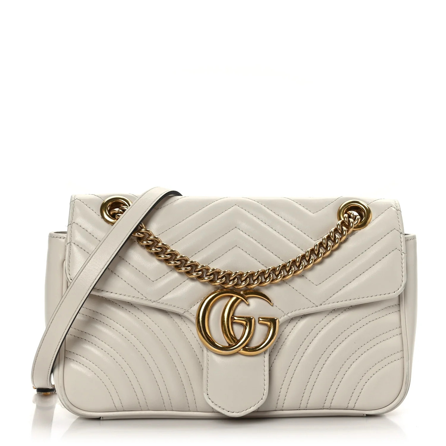 GUCCI Calfskin Matelasse Small GG Marmont Shoulder Bag White | FASHIONPHILE (US)