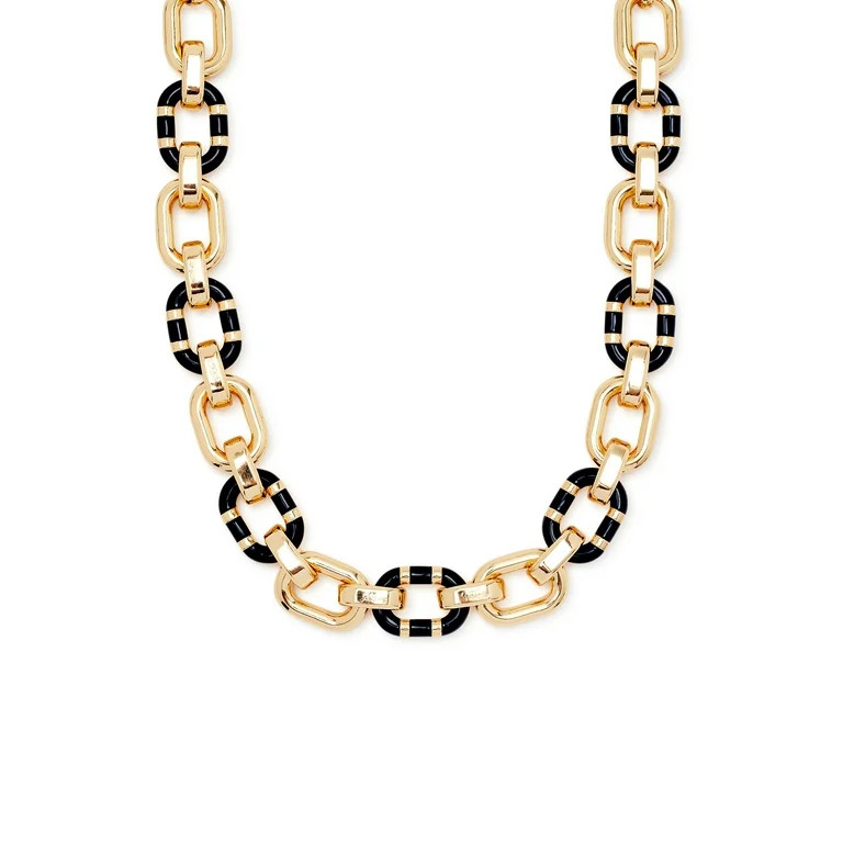 Scoop Womens Women's 14KT Gold Flash-Plated Oval Link Enamel Necklace | Walmart (US)