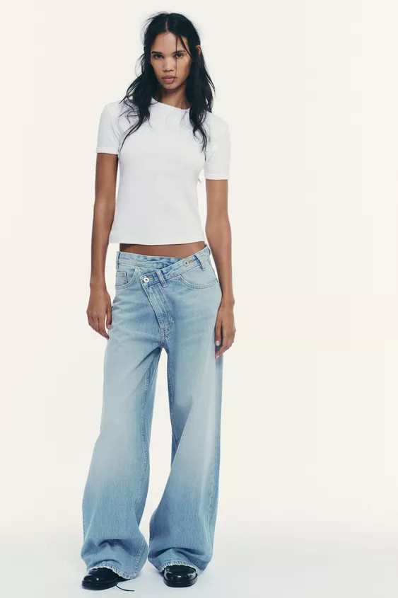 TRF WIDE-LEG HIGH-WAIST JEANS WITH CROSSOVER WAIST | Zara UK