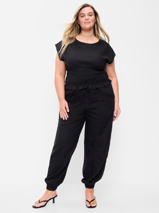 Mid-Rise Linen-Blend Cinched-Ankle Pants | Old Navy (US)