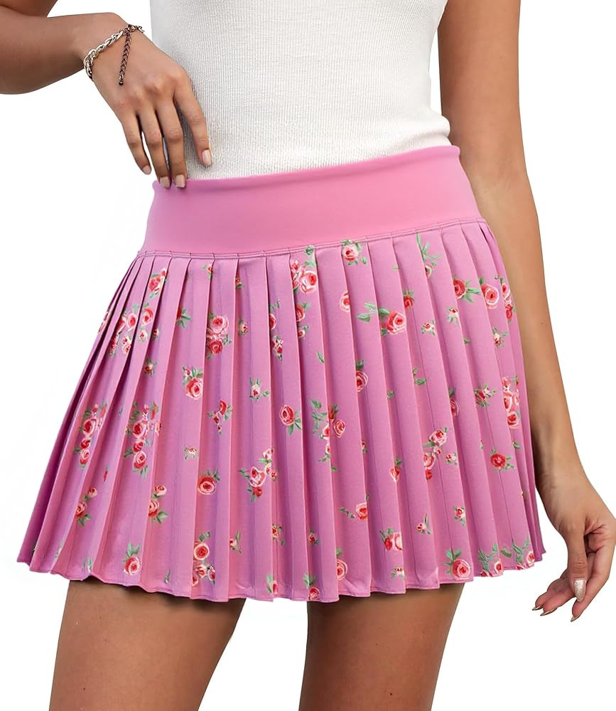 Fisoew Womens Floral Print Pleated Tennis Skirt High Waist Workout Athletic Mini Skirts with Pock... | Amazon (US)