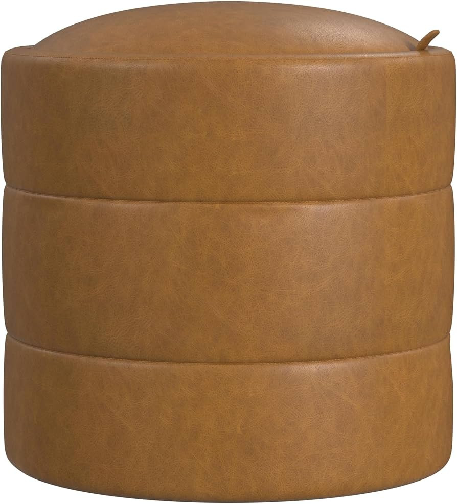 HomePop 18" Storage Round Ottoman - Carmel Faux Leather | Amazon (US)