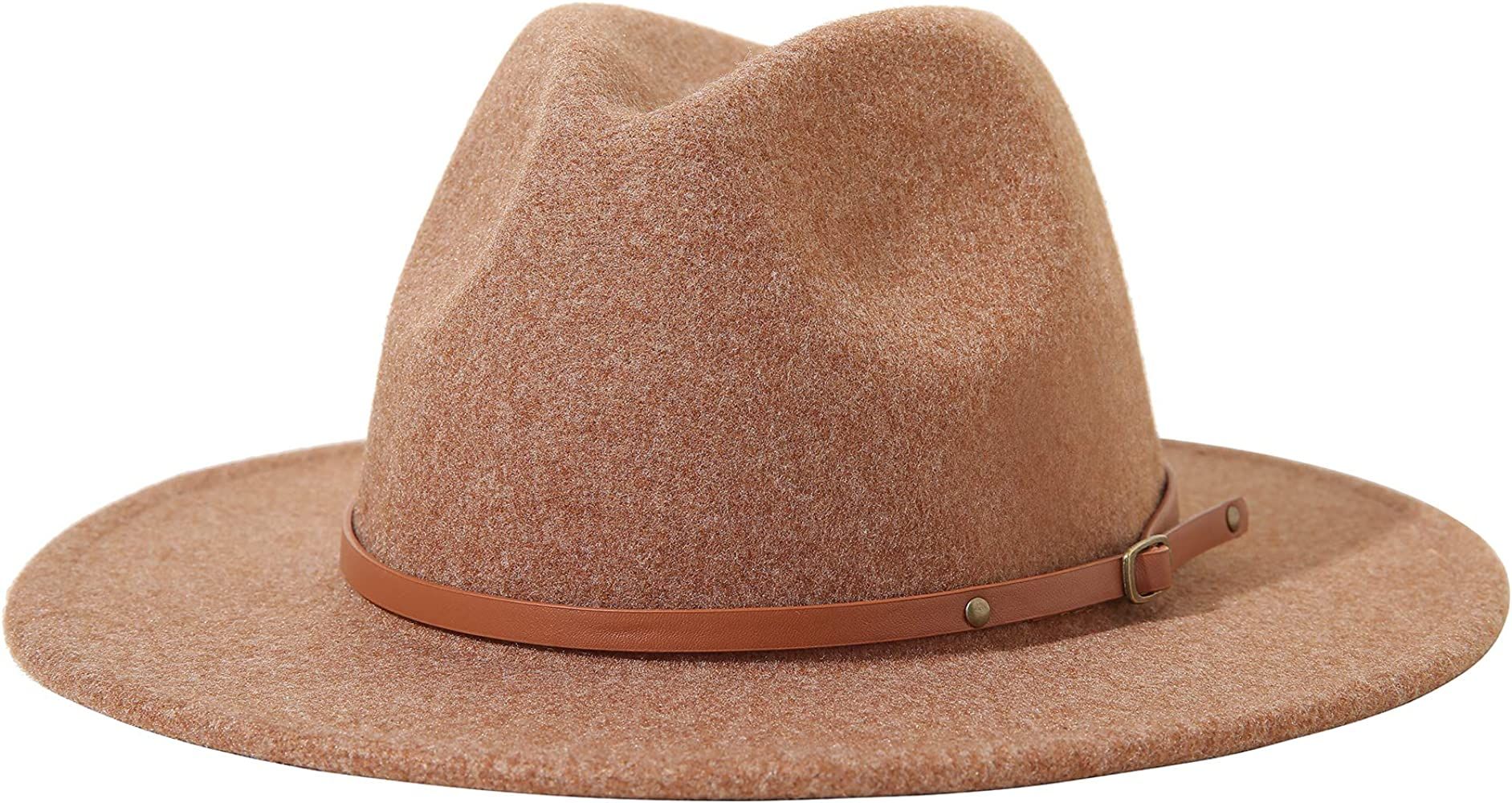 Lanzom Women Lady Felt Fedora Hat Wide Brim Wool Panama Hats with Band Fit Size 6 8/7-7 1/4 | Amazon (US)