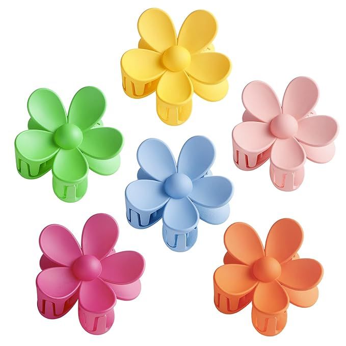 TODEROY 6 PCS Big Hair Claw Clips Matte Flower Hair Clips Non-Slip Cute Hair Catch Barrettes Plas... | Amazon (US)