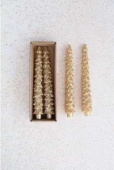 Creative Co-Op Unscented Tree Shaped Taper Candles, Gold, Boxed Set of 2 | Amazon (US)