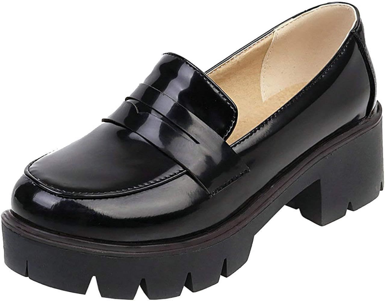 MAVMAX Women's Goth Platform Chunky Heel Pumps Slip on Roun Toe Loafer Shoes | Amazon (US)