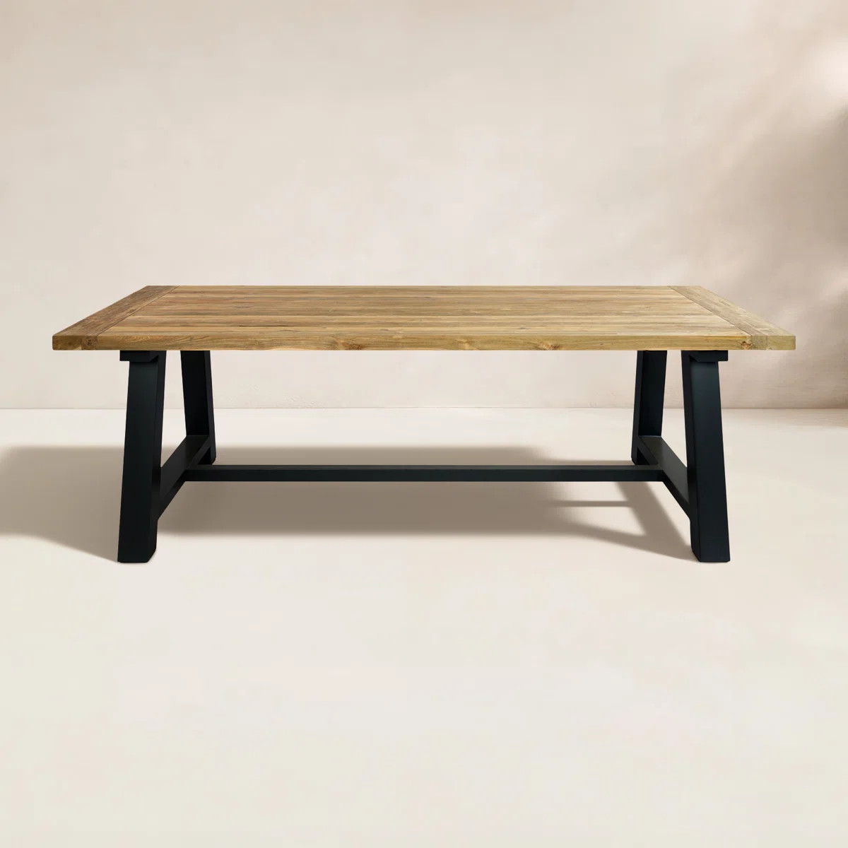 Morones Rectangular Dining Table in Solid Reclaimed Teak with Black Aluminum Legs | Wayfair North America