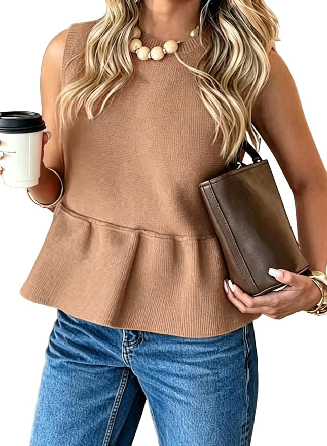 Pink Queen Womens Sweater Vest Sleeveless Peplum Babydoll Knit Tops 2026 | Womens Sweater Vest Sl... | Amazon (US)