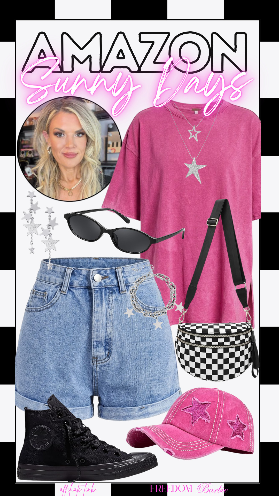 Starry details and acid-wash pink for those upcoming sunny days! This oversized tee + high-waist denim combo is my current uniform. Adding the checkered crossbody for that perfect pop of pattern. 🏁
#AmazonFashion #StreetStyle #PinkAesthetic #SummerOutfitInspo #AmazonFinds #StarAccessories
 

 #LTKSpringSale #LTKdayinmylife #LTKgrwm
