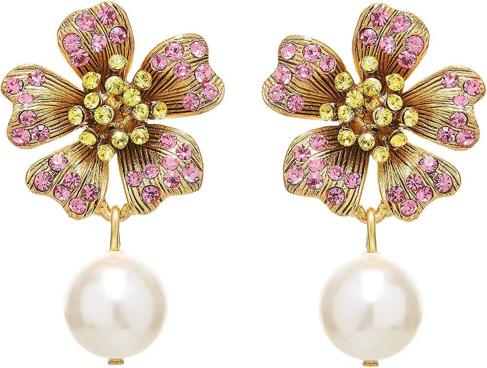 Amazon.com: Oscar de la Renta, Dotted Petal Pearl Drop Earrings, Rose Multi : Luxury Stores | Amazon (US)
