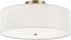 Globe Electric 60998 2-Light Flush Mount Ceiling Light, Matte Brass, White Linen Shade, Ceiling L... | Amazon (US)