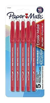 Paper Mate - Eraser Mate Erasable Ballpoint Pen, Medium Point, 5/pk - Red Ink | Best Buy U.S.