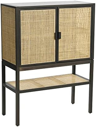 Creative Co-Op Pine Wood Natural Rattan Details Cabinet, Grey | Amazon (US)